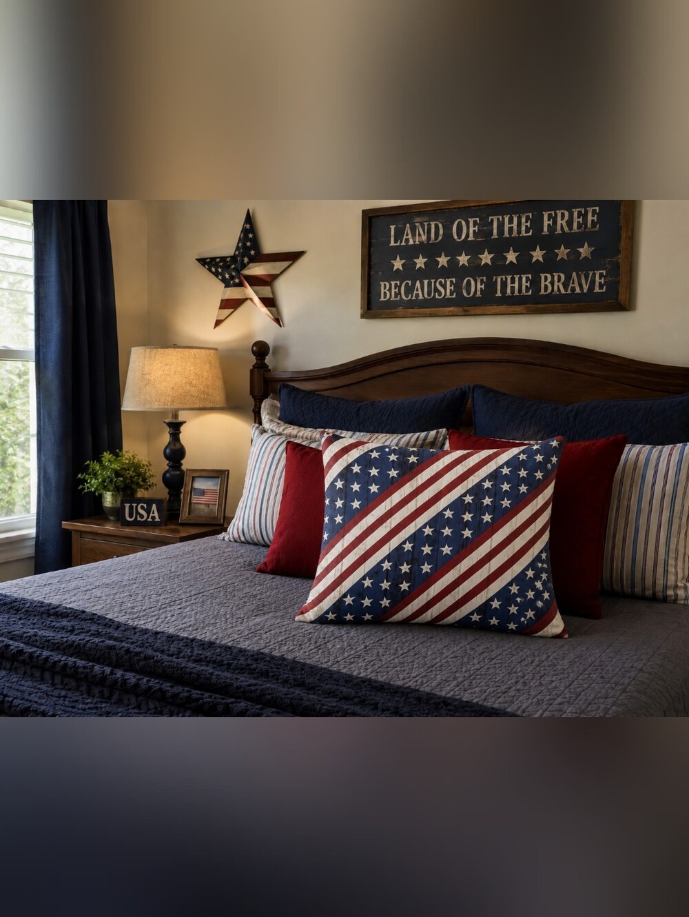 Patriotic Stars & Stripes Decorative Pillow Cover - Red, White & Blue